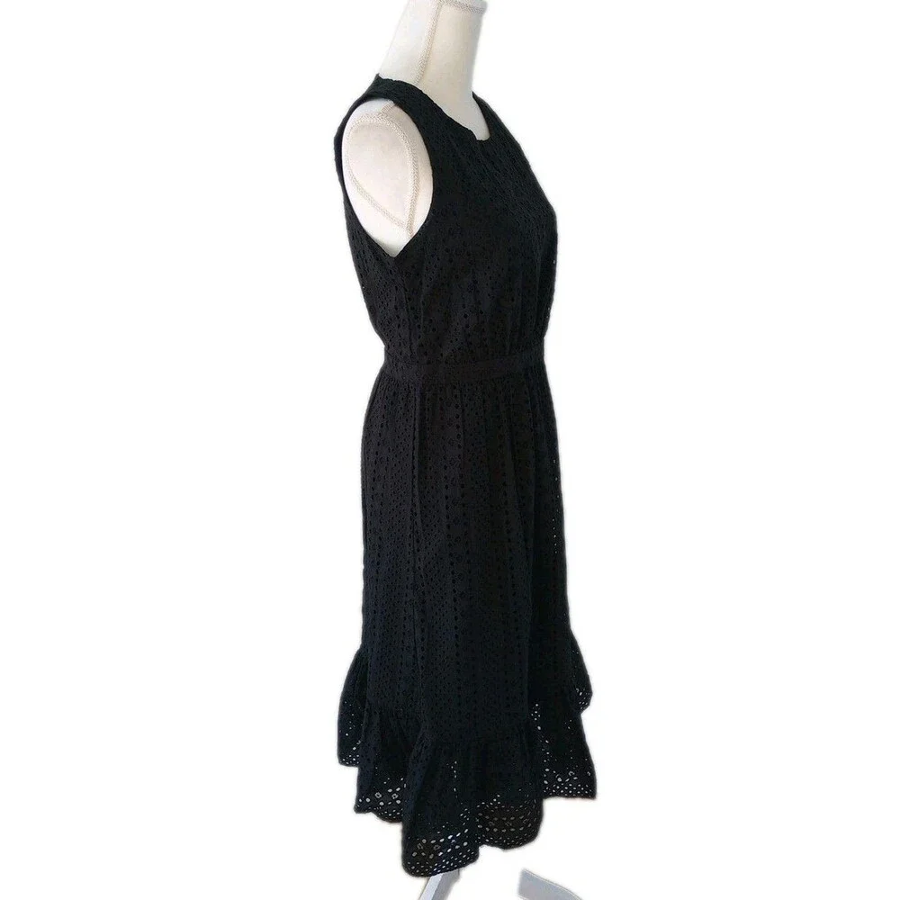 J.Crew Black Eyelet Dress Womens Size 6 Sleeveless Midi Classic Holiday Goth
